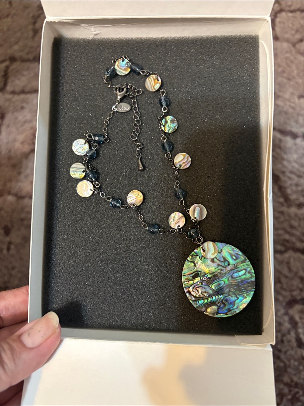 Lia Sophia Abalone Shell Disc Pendant Necklace - Iridescent Green/Blue